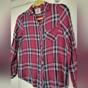 DNMX Womens Plaid Long Sleeve Buttondown ViscoseGauze like Shirt XS